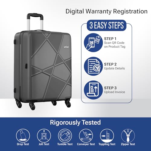 Image of Safari Polypropylene (PP) Pentagon Hardside Small and Size 4 Wheels Spinner Cabin & Check-in Luggage Set of 2 Suitcase Trolley Bags for Travel Dark Grey Color 55Cm & 66Cm