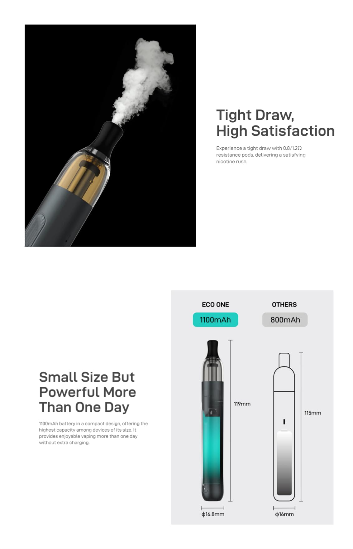 Va***poresso ECO ONE Kit Batteria incorporata da 1100 mAh con cartuccia  vuota da 2 ml Adatta per pod in rete da 0,8/1,2ohm Uscita sigaretta  elettronica da 16 W