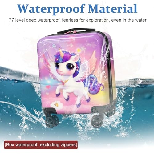 Image of Kids Carry On Luggage with Wheels 18 Inch Hard Shell Suitcase for Boys and Girls | Rolling Travel Bag with Retractable Handle and Spinner Wheels for Trips (Pink Unicorn)