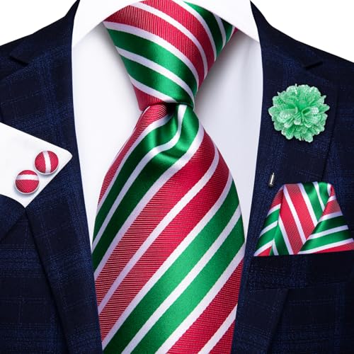 Image of Hi-Tie Mens Paisley Floral Striped Ties Set Silk Necktie and Lapel Pin for Men Pocket Square Cufflinks Set Business Wedding