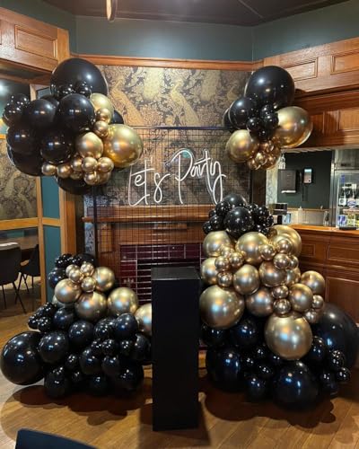 Image of Lukiituke Black and Gold Balloons,75Pcs Birthday Balloons with 12in and 5in | Latex Party Balloons for Birthday, New Years, Retirement, Wedding, Graduation Decorations