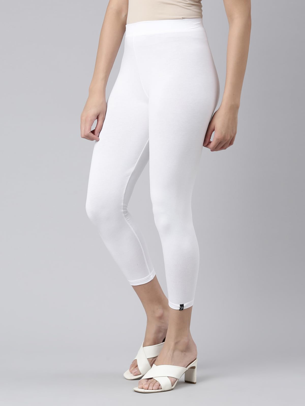 TWIN BIRDS Tailored Cut & Classic Fit White Plus Coloured Stretchable Viscose Elasthane Fabric Mid-Rise Skinny Fit High Ankle/Cropped Length Mid Rise Leggings for Women - (Large) - Image 3 thumbnail