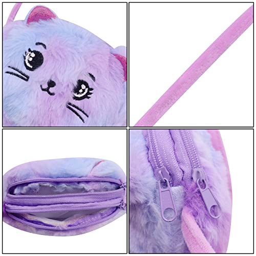 Image of Girls Fluffy Crossbody Purse Fuzzy Cat Crossbody Bag Cute Animal Tie Dye Purse Plush Shoulder Bag Coin Purse Wallet