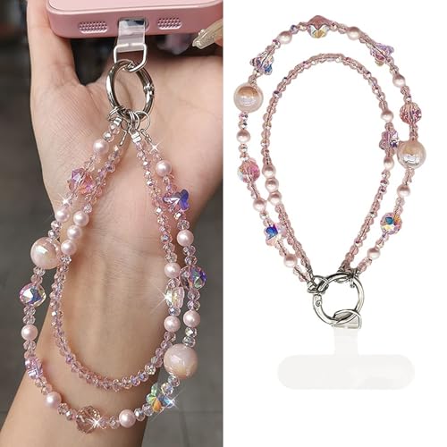 [CSILOVEE] スマホストラップ ストラップ ラインストーン ビーズ パール 手首 レディ ショルダー 蝶 花 真珠 蝶結び 星 雲 ハート キラキラ カラフル ホワイト ブラック ピンク ブルー 活発で可愛い おしゃれ 人気 全スマホ対応 耐久性 韓国 ステンレスタグ1枚付き (A-1, 30cm)