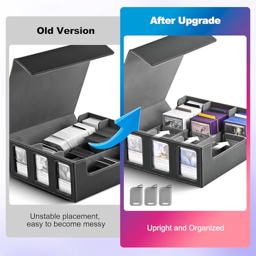 UAONO Card Storage Box for Trading Cards, 1800+ Commander Deck Box for MTG with Display Window, Toploader Card Case fits Magic TCG PTCG Sports Cards; 10 Removable Divider Tabs, 3 Stoppers (Black) by UAONO - Image 6
