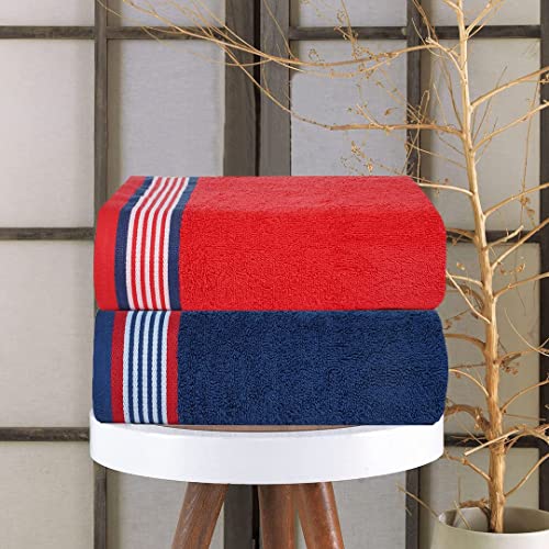Image of Casa Copenhagen, Germany Design - He & She Super Soft Collection 100% Cotton 2 Pieces Large Bath Towel (Size : 70 x 140 cm) - American Blue & American Red