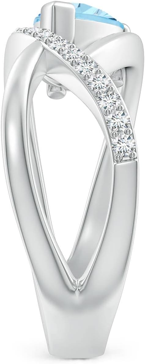 Angara Natural Aquamarine Ring for Women | Criss Cross Pear Shaped Aquamarine Ring with Diamond Accents in 14K Solid Gold/Platinum | March Birthday, Anniversary, Gemstone Jewellery Gift - Image 3