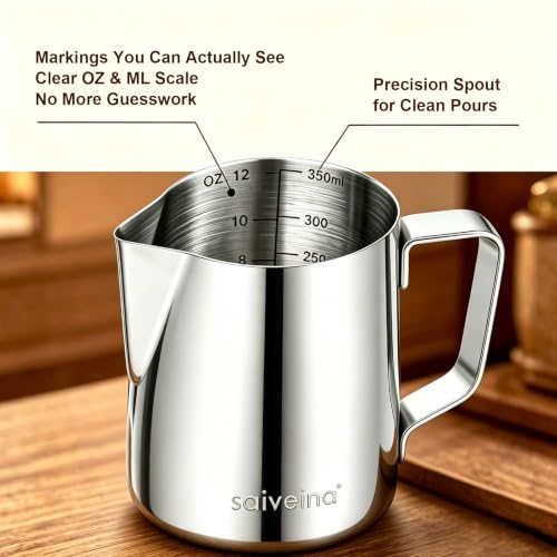 Image of Saiveina Milk Frothing Pitcher, 12oz Milk Frother Cup with Art Pen