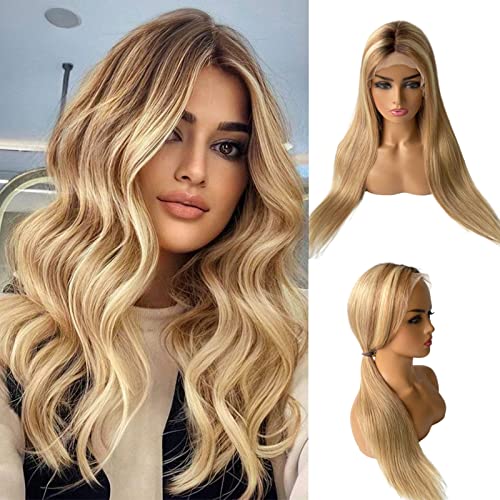 Blonde Wig Human Hair for White Women Ombre 4x4 Lace Closure Wigs Real Human Hair Straight Honey Brown Lace Front Wig fo