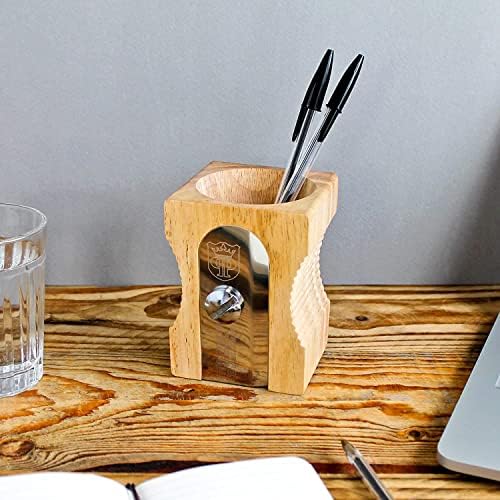 Suck UK | Pen Holder | Wooden Desk Tidy & Pencil Sharpener Shaped Desk Accessories | Organiser Storage For Stationary Supplies | Pencil Holder & Pen Holder For Desk | Decorative Office Gifts | Light