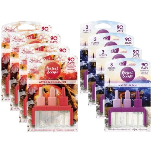 Perfect Scent 8Pack 3volution Refill Air Freshener Apple and Cinnamon & Mystical Japan (1Pack= 3X20ml), Red and Purple, Standard