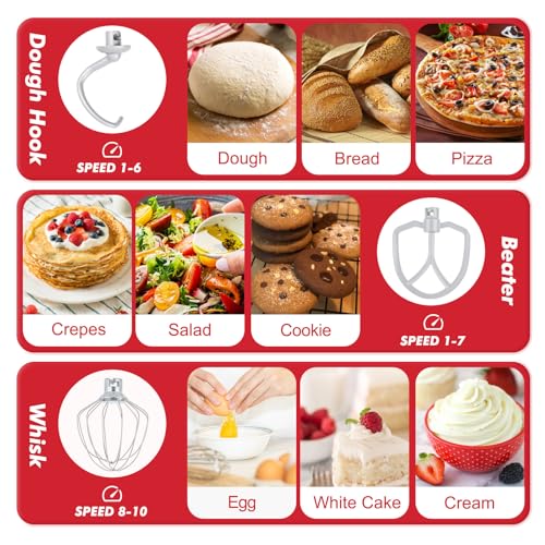 Image of Kitchen in the Box Stand Mixer, 3.5 QT Small Kitchen Electric Stand Mixers, 10-Speed Portable Lightweight Dough Mixer for Daily Use with Egg Whisk, Dough Hook, Beater (Red)