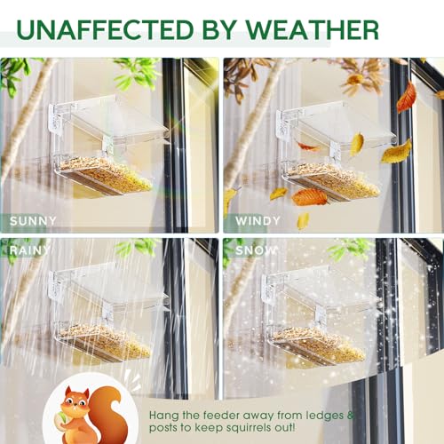 Image of SUNALLY Window Bird Feeder for Outdoors, Clear Birds Feeders Window Mounted with Self-Adhesive Hooks, Outside Wild Bird Watching for Hummingbird,Finch in Garden, Yard, Elderly Kids Viewing
