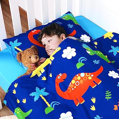 Jisen Crib Bedding Set For Boys Girls 3 Piece Toddler Bed Bedding Set Soft Microfiber Baby Crib Duvet Cover Set Include Duvet Cover Fitted Sheet Pillowcase Nursery Bed Decoration Gift Blue Dinosaurs #TOP2