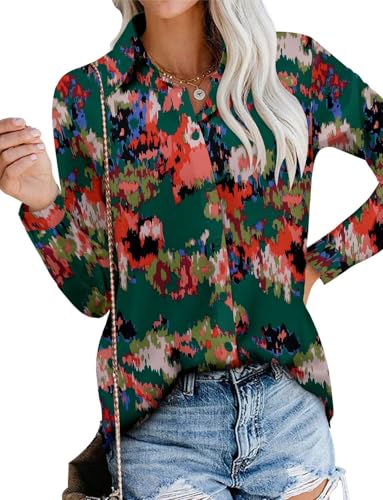 Image of Magritta Women's Shirts Fashion Casual Loose Fit Long Sleeve Button Down Lightweight Collared Blouse Tops