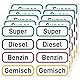 Kraftstoff Aufkleber für Kanister Beschriftung (40er Set - 60x20 mm) - Benzin, Diesel, Super, Gemisch/Benzingemisch - Brennstoff Sticker für Auto, Motorrad, Tankdeckel, Kettensäge und Rasenmäher