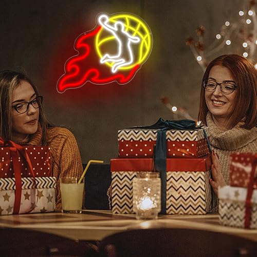 Image of Slam Dunk Neon Sign for Wall Decor Basketball Neon Light for Man Cave Dimmable Birthday Basketball Gifts for Tenn Boys Fans LED Dunk Sport Sign for Course Sport Bar Club Bedroom Art Size 15.5 * 12.9