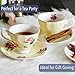 BTaT- Floral Tea Cups and Saucers Set of 8 (8 oz), Porcelain Tea Cup Sets, Assorted Colors with Gold Trim & Gift Box, Dishwasher Safe