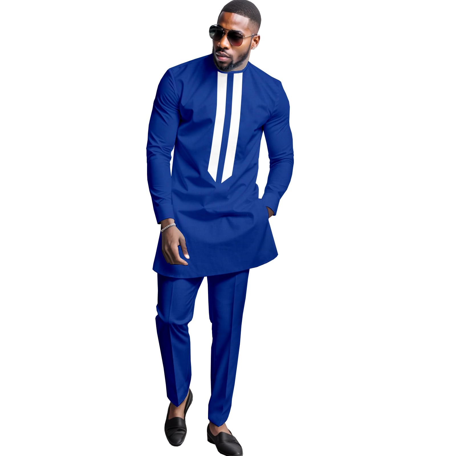 African Men's Formal Clothes Dashiki Shirt and Pant Two Piece Suit Traditional Long Sleeve Outfits, 2 5, XXL
