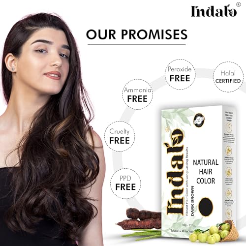 Image of Indalo Natural Hair Color Dark Brown | No Ammonia, No Paraben, No PPD, Dark Brown Hair Color | Suitable for Men & Women 100g