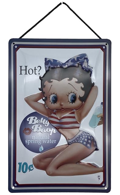 Tin Sign with Cord 30 x 20 cm Hot ? Betty Boop Natural Spring Water 10 c Blechemma, Colourful