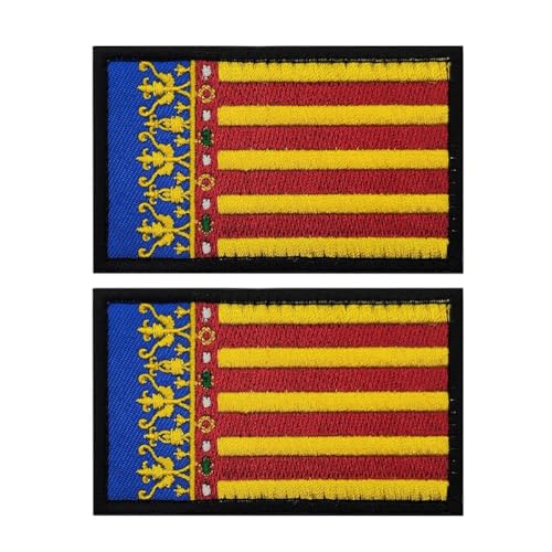 2 parches bordados de la bandera de España Valencia, apliques tácticos, insignias, gancho para coser en el brazo, hombro, para ropa, bolsos, mochila