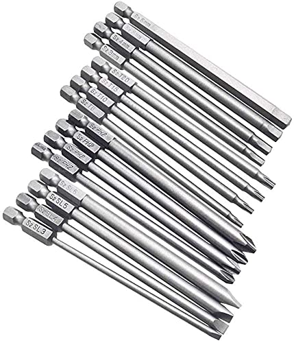 Bestgle 16pcs 1/4" Hex Shank (100mm/ 4 Inch) Long Magnetic Screwdriver Bits Set, Hex Head Allen Wrench, Torx Security, Cross Phillips & Flat Head Slotted Tip Bit