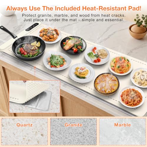Image of FYY Warming Mat for Food with Heat Resistant Pad - Rapid and Full Surface Heating, 7 Temp Settings, 6H Timer, Rollable Portable Food Warming Mat for Countertop Party Buffet (XXXL, Beige)