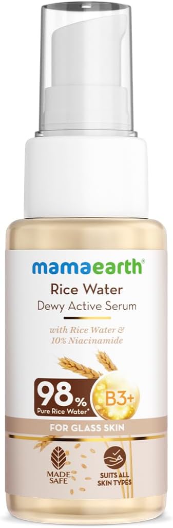 Mamaearth Rice Water Dewy Active Serum with 10% Niacinamide, Rice Water & Hyaluronic Acid - 50 ml For Glass Skin | Gives Dewy Finish |Brightens Skin|Suits All Skin Types
