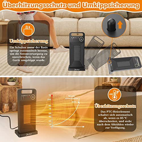 Keramische Ventilatorkachel met Timer, Elektrische verwarming met thermostaat voor thuis 2000W met Afstandsbediening, Draagbare Ruimteverwarmer met oververhitting bescherming voor Kantoor, Slaapkamer - Afbeelding 4