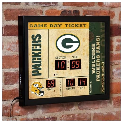 NFL Green Bay Packers Scoreboard Digital Wall Clock with Bluetooth Speaker, Vintage Wall Decor for Sports Man Cave, Game Rooms, Gift for Football Fans
