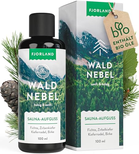 Fjorland Waldnebel BIO Saunaaufguss Zirbe, Fichte, Kiefer und Birke 100 ml - Natürlicher Sauna Waldaufguss mit ätherischen Ölen - Waldduft Sauna Aufgussmittel extra hochdosiert