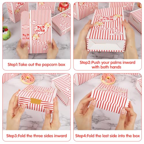 Image of 200 Pack Popcorn Boxes for Party, 1.25 oz Popcorn Containers for Party, Popcorn Boxes Bulk, Red and White Striped Close-Top Cardboard Pop Corners Bags Individual Servings for Movie Night Supplies