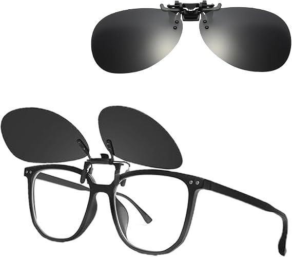Clip on Sunglasses for Men Women - Classic Polarised Clip-on Sunglasses for Driving Glasses,Clear Vision,Anti Glare,Flip up