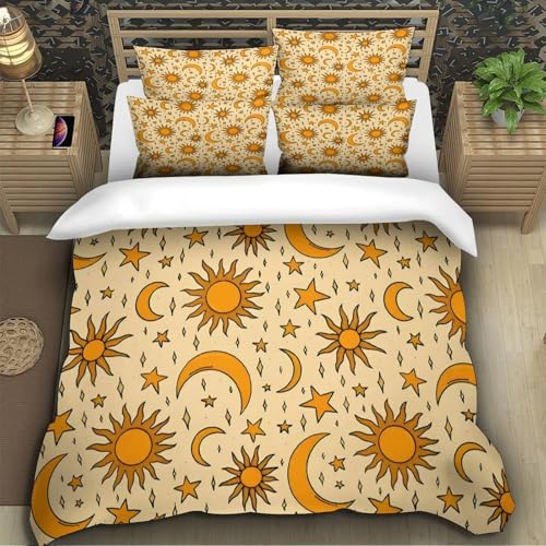Housse de Couette Luxe 3D Soleil Lune en Microfibre Douceur Premium King