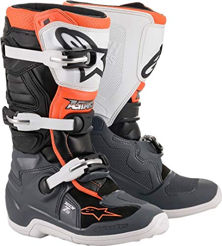 Alpinestars Youth Tech 7S Motocross Boot, Black/Gray/White/Orange, 8