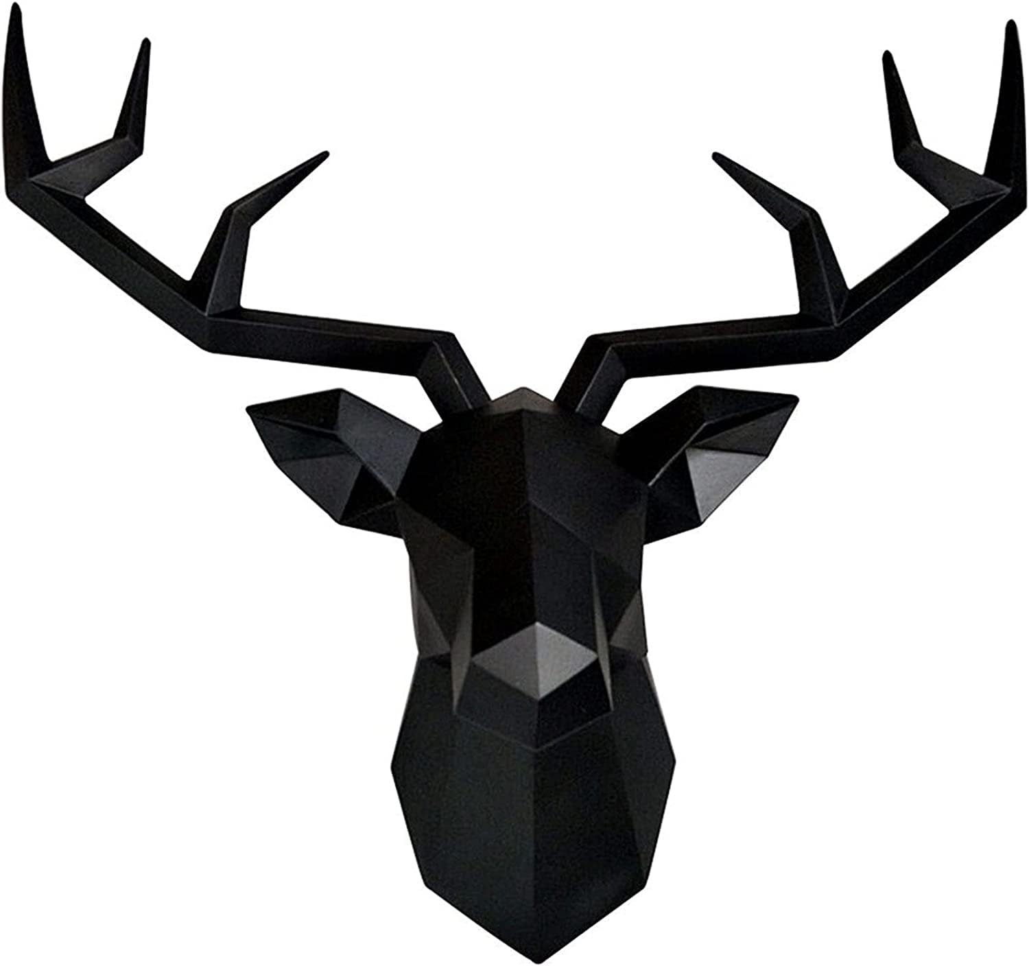 evym Sculpture murale géométrique en forme de tête de cerf - Décoration murale 3D - Pour salon, chambre à coucher ou bureau - Sculpture de tête d'animal - Noir