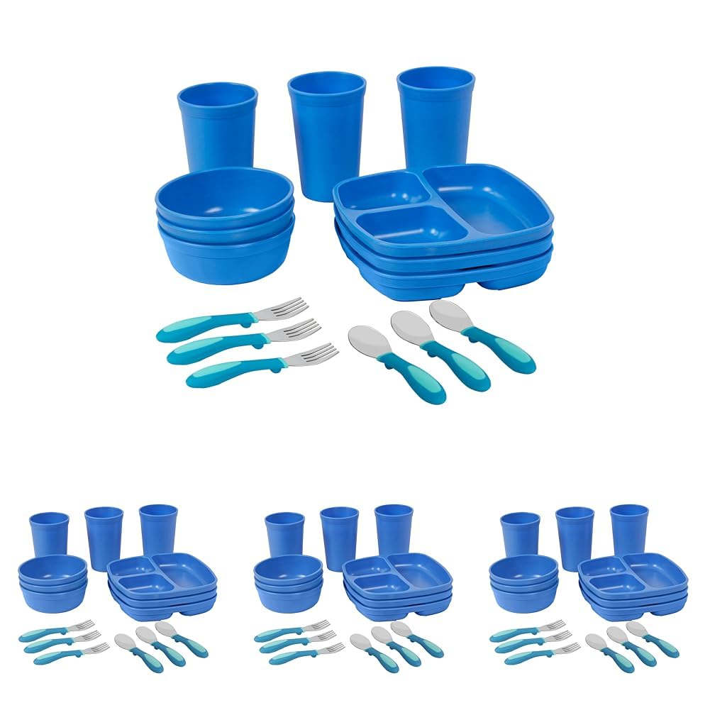 ECR4Kids My First Meal Pal Combo Set, Children's Tableware, Blue, 15-Piece (Pack of 4)