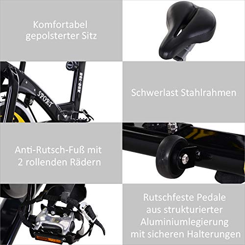 Homcom Fietstrainer, hometrainer, fitnessfiets met traploze weerstand, vliegwiel van 10 kg, lcd-display, indoor cycling bike, in hoogte verstelbaar, staal, 47 x 120 x 104,5-117 cm - Afbeelding 4