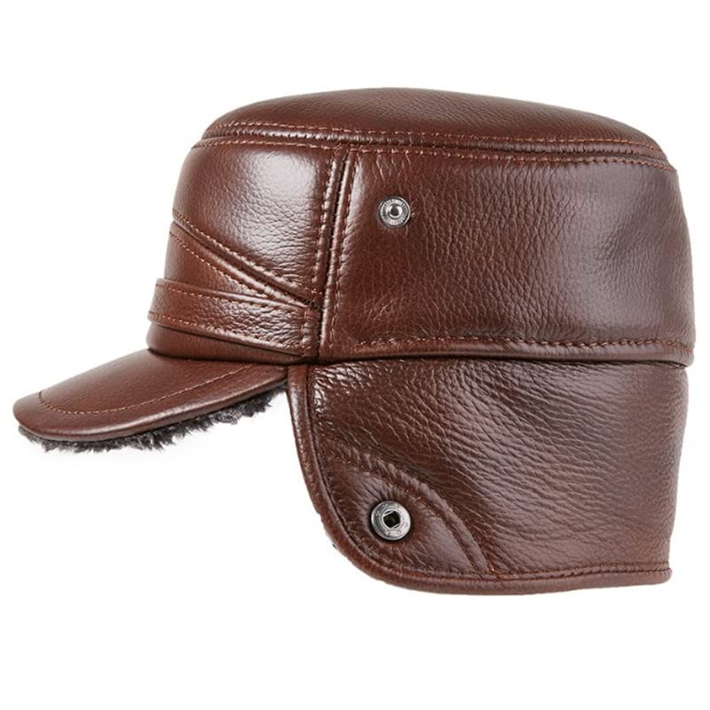 Naturalne Prawdziwej Skóry Czapki Dla Mężczyzn Winter Bombowiec Kapelusze F-Ur Ciepłe Earmuff Hat Męska Skóra Antiol Skóra Skórzana WPR
