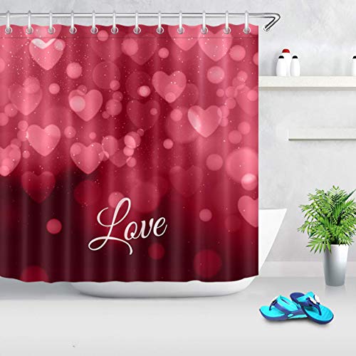 Lb Love Theme Shower Curtain Romantic Hearts Hazy Lovers Teen Girls Bathroom Curtain Set Decor With Hooks Bathroom Decorations Red Wedding Backdrop 72X72 Inch Polyester Fabric #TOP30