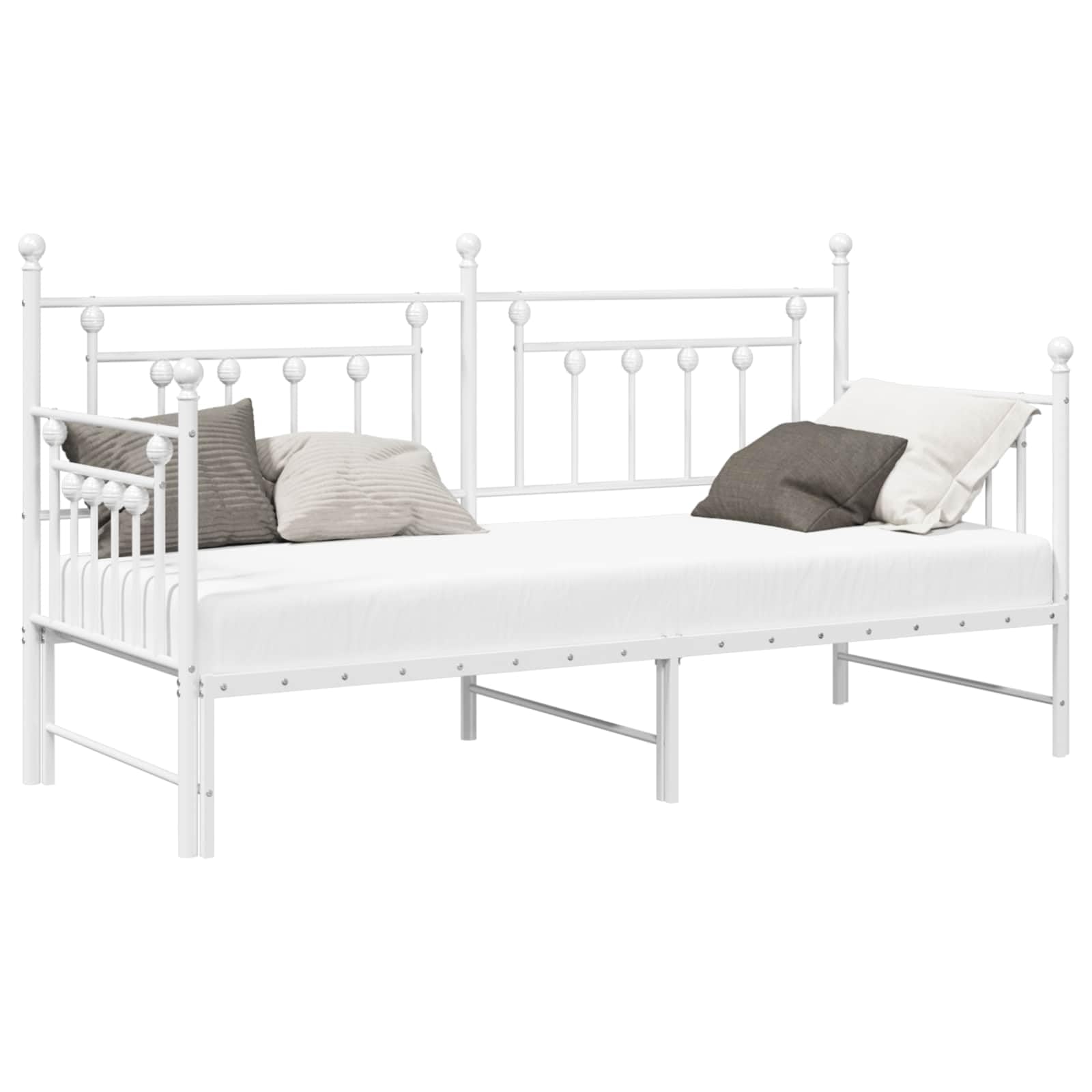 vidaXL Daybed Frame White 75 x 190 cm Steel, Modern Daybed, Rectangular, Steel Frame, Multifunctional Seating, Space-Saving, Indoor Sofa Bed, Compact Guest, Stylish