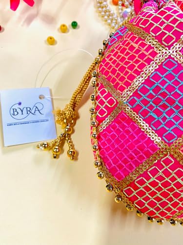 Image of BYRA Women Multi Color Thread Silk Potli Bag for Gift Purpose