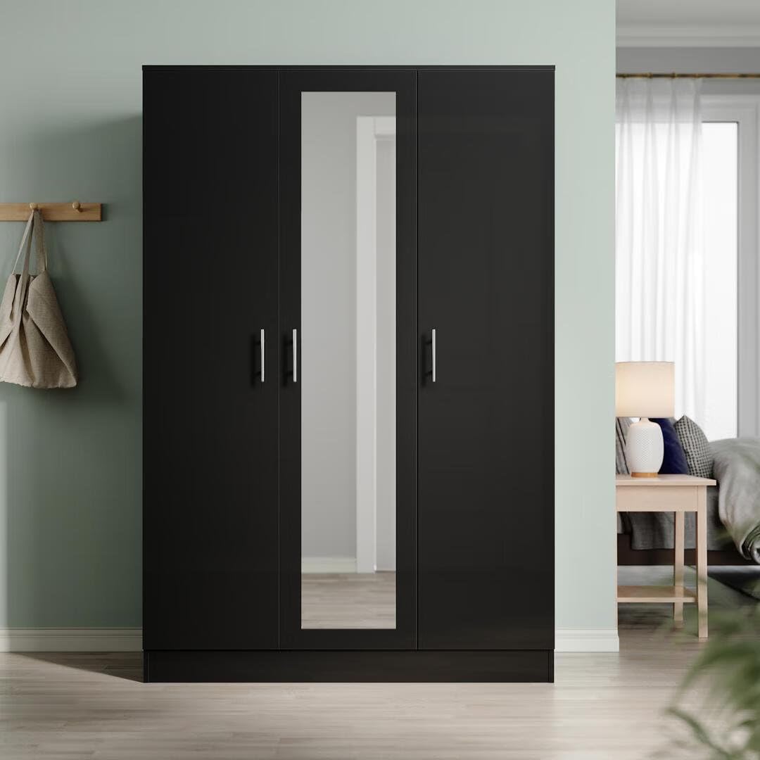 Ozone Engineering Wood 3-Door Wardrobe with Full-Length Mirror | Modern Black Finish, Full-Length Mirror, 3-Door Design, Engineering Wood, Spacious Storage-image-25