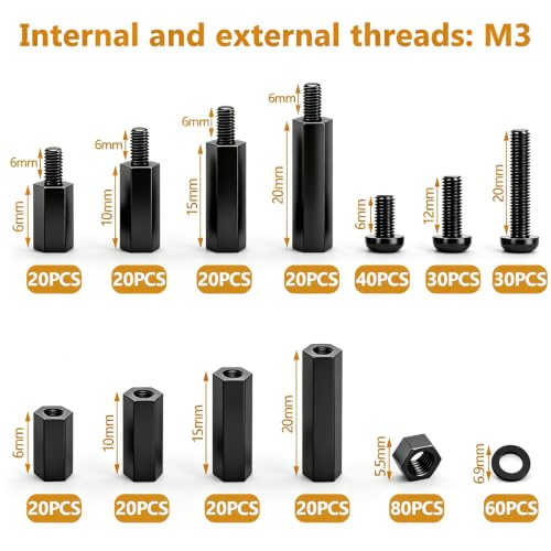 Image of 640PCS M3 Brass and Nylon Motherboard Standoffs Kit, Male Female Hex Spacer Standoff Screws Nuts Suitable for Circuit Board, PCB Board etc (Pack of 2)