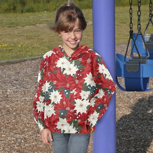 Kids Hoodies Sweaters Christmas Poinsettia Flower Hooded Sweatshirts with Big Pockets for Boys Girls B04000514