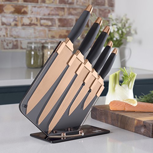 Tower-T81532RD-Kitchen-Knife-Set-with-Acrylic-Knife-Block-Damascus-Effect-Stainless-Steel-Blades-Rose-Gold-and-Black-5-Pieces