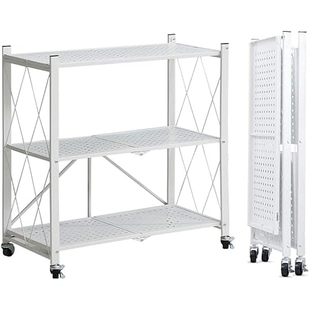 Amazon Mirror Shop スチールラック 3段 ユニットシェルフ キッチンラック 折り畳み収納 キャスター付き 収納カート 組み立て簡単 71 5cm 36 5cm 87cm メタルラック本体 オンライン通販