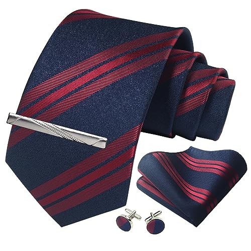 Image of Striped Plaid Polka Dot Mens Tie Formal Necktie Pocket Squares Ties Clips Cufflinks Classic for Men Set