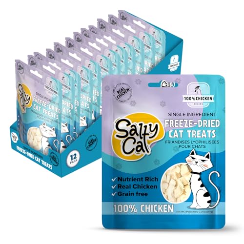 Salty Cat Freeze Dried Cat Treats - Chickecn Breast or Tuna (Pack of 12 (10g Each), Chicken)